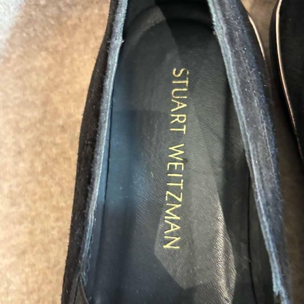 STUART WEITZMAN Sz 8 Pearl and Rhinestone Embellished Slip On Black Loafers - Picture 6 of 14